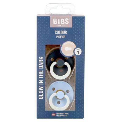 Bibs 1 Fopspeen Duo Glow Dark Iron&baby Blue