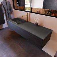 Badkamermeubelset Mondiaz Erin 150 cm met 1 Lade met RIDGE Wastafel Links Dark grey met 1 kraangat Greeploos Mat Antracite - thumbnail