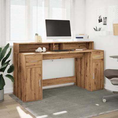Bureau met LED-verlichting 160x55x91 cm hout artisanaal eiken - thumbnail
