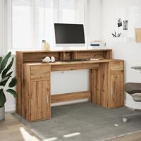 Bureau met LED-verlichting 160x55x91 cm hout artisanaal eiken - thumbnail