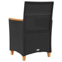 Tuinstoelen 2 st met kussens poly rattan en massief hout zwart - thumbnail