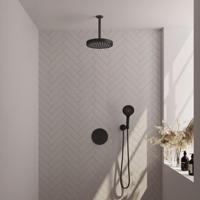 Brauer Stripe thermostatische inbouw regendouche 3-weg rond SET 42 met 25 cm douchekop en plafondarm en 3-standen handdouche en doucheslang en wandaansluitbocht mat zwart - thumbnail