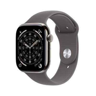 Apple Watch Series 11 GPS + Cellular - 46 mm - Natuurlijke titanium kast - Steengrijze sportband - M/L