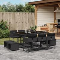 11-delige Tuinset met kussens poly rattan zwart - thumbnail