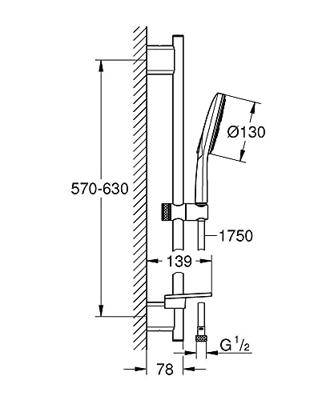 GROHE Rainshower SmartActive 130 Glijstangset - 60cm - ronde handdouche - 3 straalsoorten - gladde doucheslang - met zeepschaal - chroom 26575000 - thumbnail