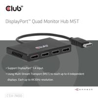 Club 3D displayport quad monitor hub mst 4x 4k30hz displayport splitter (zwart) - thumbnail