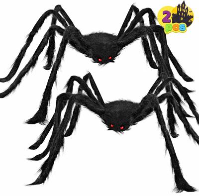 JOYIN Halloween realistische harige spinnen set (2 stuks), Halloween Spider rekwisieten, enge spinnen met dezelfde maat voor binnen en buiten decoraties (119,4 cm, 119,4 cm)