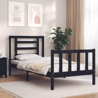 Bedframe met hoofdbord massief hout zwart - thumbnail