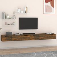 Wandkasten 2 st 102x30x20 bewerkt hout gerookt eikenkleurig - thumbnail