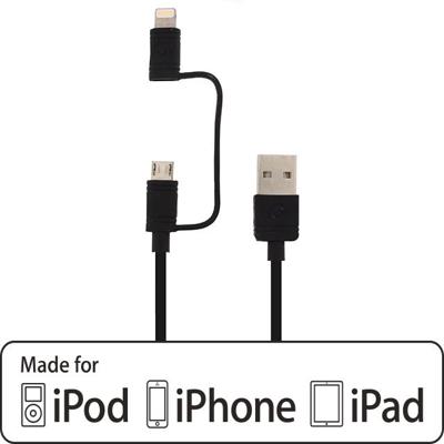 Mobilize 2in1 Cable USB to Apple MFi Lightning or Micro USB 1.5m. Black