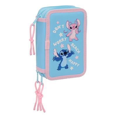 Driedubbele Pennenzak Lilo & Stitch Happy Hemelsblauw 12,5 x 19,5 x 5,5 cm 37 Onderdelen