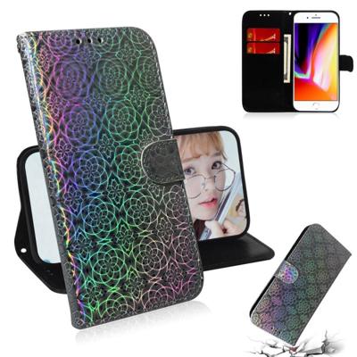 iPhone 7 & 8 Kleurrijk abstract bloemen patroon PU leren Flip Hoesje met houder, magnetische sluiting, draagriem en opbergruimte voor pinpassen & geld