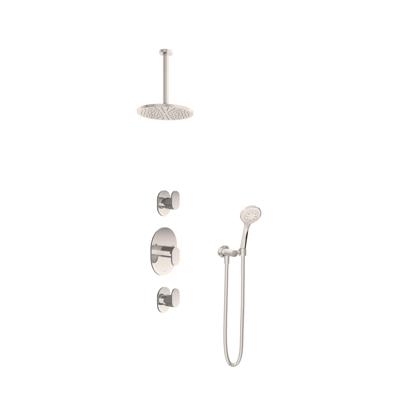 Hotbath Get Together doucheset met 2 stopkranen met 3 standen-handdouche, 30 cm plafondbuis, 20 cm hoofddouche, geborsteld nikkel