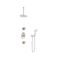 Hotbath Get Together doucheset met 2 stopkranen met 3 standen-handdouche, 30 cm plafondbuis, 20 cm hoofddouche, geborsteld nikkel - thumbnail