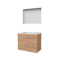 Basic-Line Ultimate 46 Badkamermeubelset - 80 x 46 cm - Met Grepen - 2 Lades - Keramische Wastafel - 1 Kraangat - Spiegel met Indirecte LED Verlichting - Whisky Oak - thumbnail