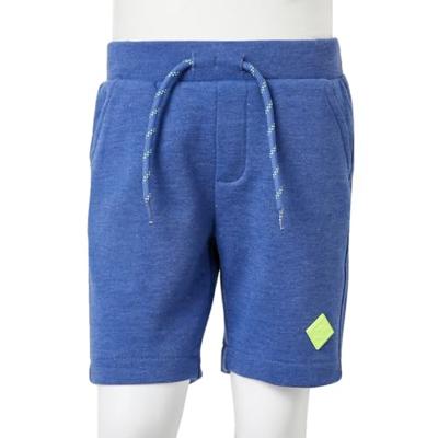 Kindershorts met trekkoord 128 gemleerd blauw - thumbnail