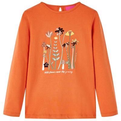 Kindershirt met lange mouwen bloemenprint 128 oranjebruin Kindershirt met lange mouwen bloemenprint 128 oranjebruin