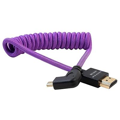 Kondor Blue Gerald Undone Full HDMI naar haakse micro-HDMI-kabel 12"-24" gekruld (paars) - linkerhoek (Sony/Fuji)