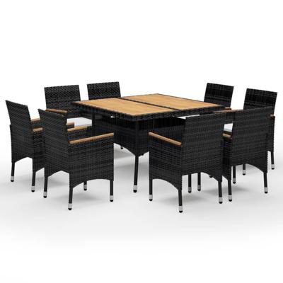 9-delige Tuinset poly rattan en massief hout zwart - thumbnail