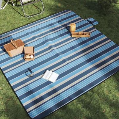 VidaXL Picknickkleed opvouwbaar gestreept 200x200 cm fluweel blauw wit