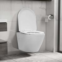 VidaXL Hangend toilet randloos keramiek wit - thumbnail