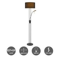 Moderne vloerlamp Up - 2-lichts staande lamp met Linnen kap - Zwart - 40/40/170cm - met E27 + G9 lichtbron 7W 1076LM - Warm wit licht - Dimbaar - Met draaischakelaar - Geschikt voor woonkamers en slaapkamers - thumbnail