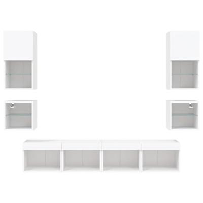 8-delige Tv-wandmeubelset met LED-verlichting bewerkt hout wit