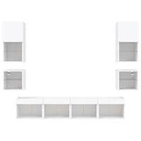 8-delige Tv-wandmeubelset met LED-verlichting bewerkt hout wit - thumbnail