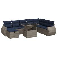 9-delige Loungeset met kussens poly rattan acacia bruin - thumbnail