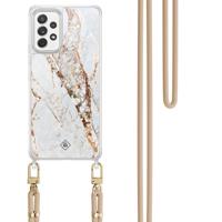 Samsung Galaxy A52(s) hoesje met beige koord - Marmer goud - thumbnail