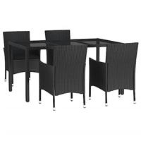 5-delige Tuinset met kussens poly rattan zwart - thumbnail