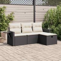 4-delige Loungeset met kussens poly rattan zwart - thumbnail