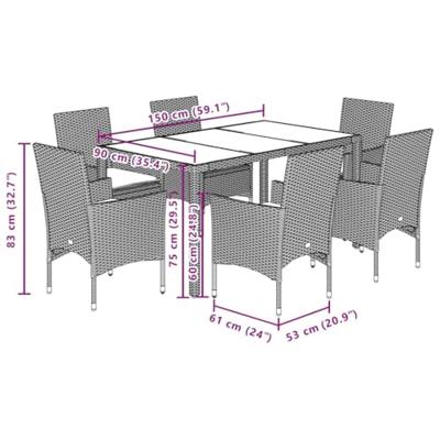 7-delige Tuinset met kussens poly rattan en glas grijs - thumbnail