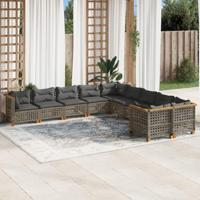 10-delige Loungeset met kussens poly rattan grijs - thumbnail