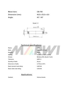 Marwi Union kogellager ball bearing union cb-790 40x52x8 Marwi Union kogellager ball bearing union cb-790 40x52x8