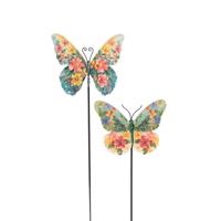 Vlinder met bloemen op steker 15x57cm - thumbnail