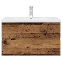 Wastafelkast met ingebouwde wasbak en kraan oud houtkleurig - thumbnail