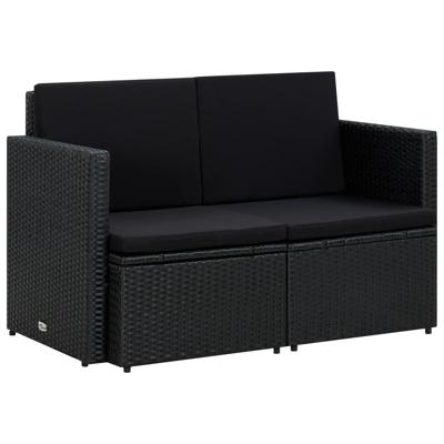 Tuinbank 2-zits met kussens poly rattan zwart Tuinbank 2-zits met kussens poly rattan zwart