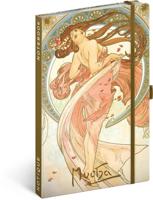 NOTIQUE Notitieboek, gelinieerd met elastiek 13x21cm ca. A5, designer hardcover notebook, notitieblok, notitieboek, dagboek voor volwassenen, dames (Alphonse Mucha Dans) - thumbnail