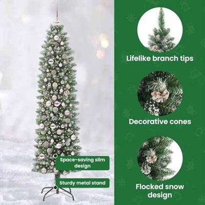 VidaXL Kunstmatige slanke kerstboom met 300 led groen en wit 210 cm
