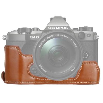 1/4 inch draad PU lederen camera halve Case Base voor Olympus EM5/EM5 Mark II (bruin)