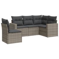 5-delige Loungeset met kussens poly rattan grijs - thumbnail