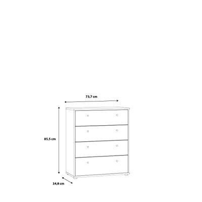 TEMPRA Commode - Matwit - 4 Laden - B 73,7 × D 34,8 × H 85,5 cm