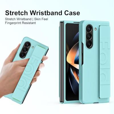 Lunso - Samsung Galaxy Z Fold5 hoes met polsband - wrist strap - Cyaan Lunso - Samsung Galaxy Z Fold5 hoes met polsband - wrist strap - Cyaan