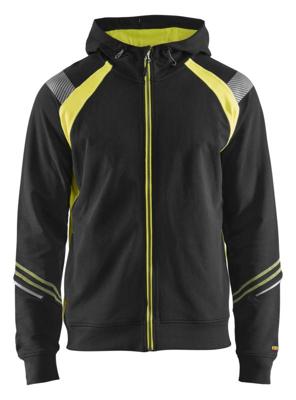 Blåkläder Hooded Sweatshirt hele rits Visible 34331158 | Zwart/High-Vis Geel | Maat S - 7330509595800