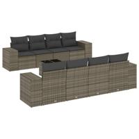 9-delige Loungeset met kussens poly rattan grijs - thumbnail