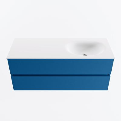 MONDIAZ VICA 120cm badmeubel onderkast Jeans 2 lades. Wastafel MOON rechts zonder kraangat, kleur Talc.