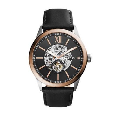 Fossil Flynn mechanisch zwart lederen horloge BQ2216