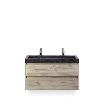 Dante Badmeubelset 100 cm - Craft Oak - Wastafel Hardsteen Wit Lucca 2 kraangaten