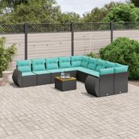 11-delige tuinbankset met kussens, zwart polyrotan - thumbnail